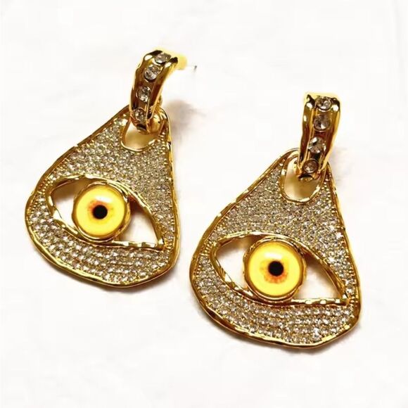 New ZARA Gold Evil Eye of Protection Design Earrings - Picture 6 of 8